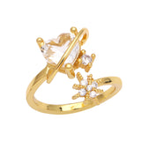 Inlaid Color Diamond Love Heart Eight Awn Star Ring