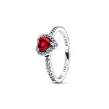White Copper Plated 925 Silver Red Heart Female Ring
