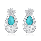 Turquoise Cherry Blossom 925 Sterling Silver Stud Earrings