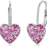 925 Sterling Silver Heart Leverback Sleeper Small 10mm Heart Dangle Hoop Earrings