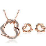 Yiwu Fashion Jewelry Factory Jewelry Customized Double Diamond Heart Necklace Earring Set