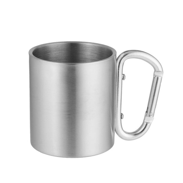 Portable Stainless Steel Cup For Camping Traveling Outdoor Cup With Handle Carabiner Climbing Backpacking Hiking Cups 200ml