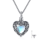 Heart Urn Necklace 925 Silver Moonstone Ashes Necklace Cremation Jewelry