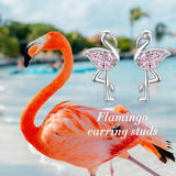 Pink Flamingo CZ Stud Earrings in White Gold Plated Sterling Silver
