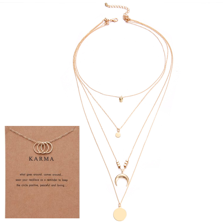 Multi-layer Moon Pendant Necklaces for Women Bohemian Wafer Elegant Necklace