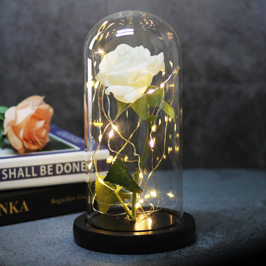 Enchanted Forever Rose Flower in Glass LED Light Christmas Decoration