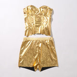 Faux Leather Metallic Body Shaping Tube Top Casual Shorts Two-piece Suit