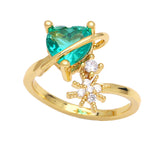 Inlaid Color Diamond Love Heart Eight Awn Star Ring