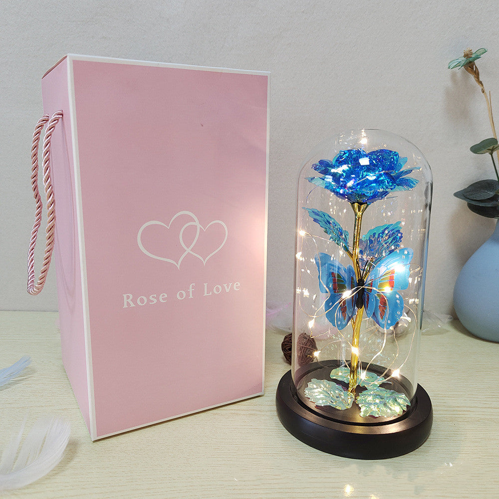 Valentine's Day Gift Eternal Rose LED Light Foil Flower In Glass Cover Mothers Day Wedding Favors Bridesmaid Gift
