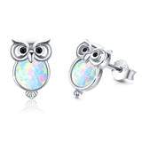 Sterling Silver Owl Small Cute Opal Stud Earrings Jewelry