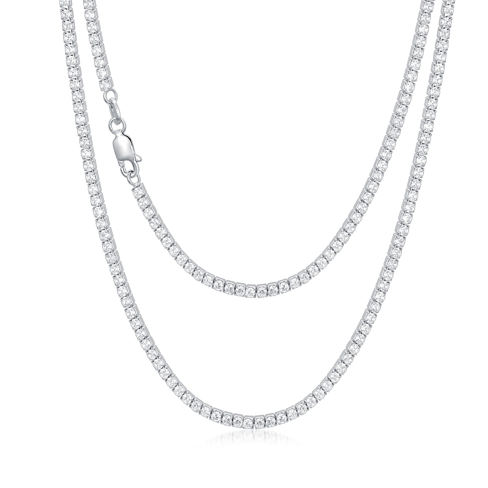 925 Sterling Silver Tennis Chain Authentic Cubic Zirconia Chain Necklace 18-26 Inch, 4MM