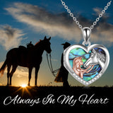 Horse Heart with Girls Pendant Necklace Gifts for Her