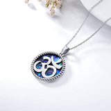 925 Sterling Silver Yoga with Abalone Shell Indian Yoga Aum Om Ohm Symbol Pendant Necklace Jewelry