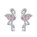 Pink Flamingo CZ Stud Earrings in White Gold Plated Sterling Silver