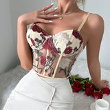 Women's Vest Retro Net Yarn Flowers Embroidered Vest