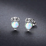 Sterling Silver Owl Small Cute Opal Stud Earrings Jewelry