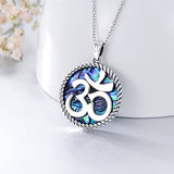 925 Sterling Silver Yoga with Abalone Shell Indian Yoga Aum Om Ohm Symbol Pendant Necklace Jewelry