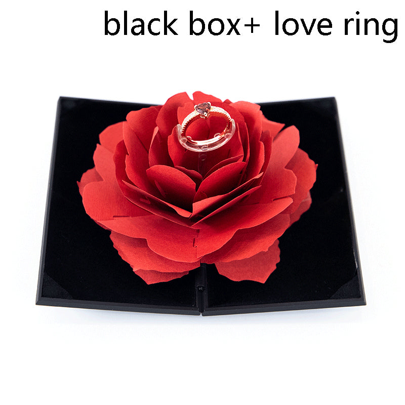 3D Love Box Heart-shaped Rose Flower Rotating Ring Box Valentines Day Gift