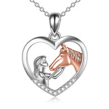 Horse Heart with Girls Pendant Necklace Gifts for Her