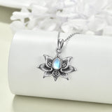 Sterling Silver Moonstone Lotus Flower Pendant Necklace Jewelry Gifts for Women