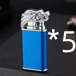 Creative Blue Flame Lighter Dolphin Dragon Tiger Double Fire Metal Winproof Lighter Inflatable Lighter - Trendylis